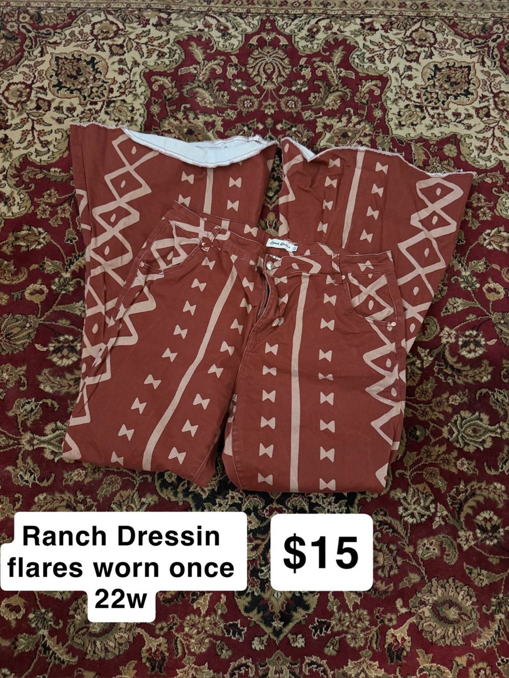 Ranch Dressin Rust Patterned Wide-Leg Jeans